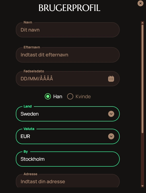Aktuel Ritzo registreringsformular med konto- og vilkårsfelter
