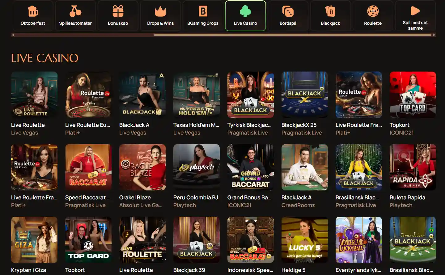 Ritzo livecasino-spiloversigt med synlige borde med croupier