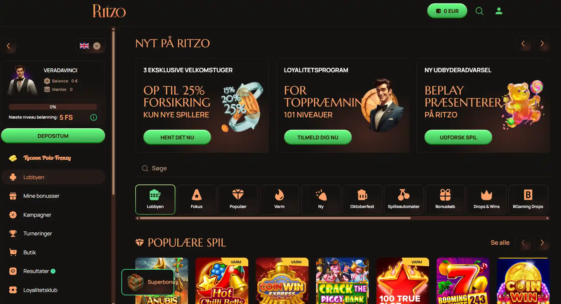 Ritzo Casinos rigtige hjemmeside eller spilspiloversigt i computervisning